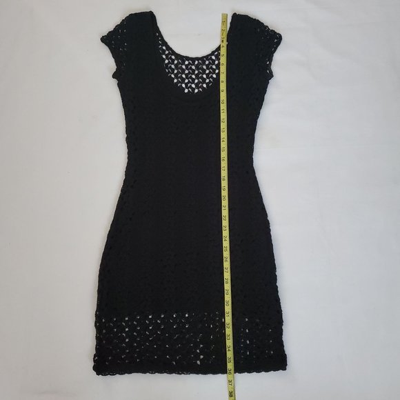 Free People Women's Black Eyelet Lace Crochet Cap Sleeve Bodycon Dress Size SP - Picture 11 of 13